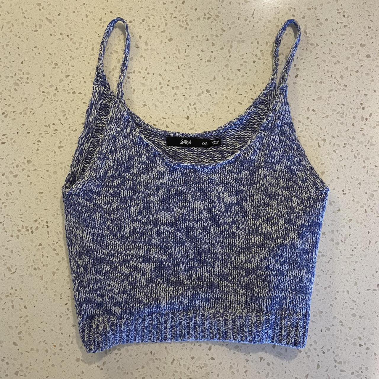 Blue & white knit crop top 💙 super cute lil top for... - Depop