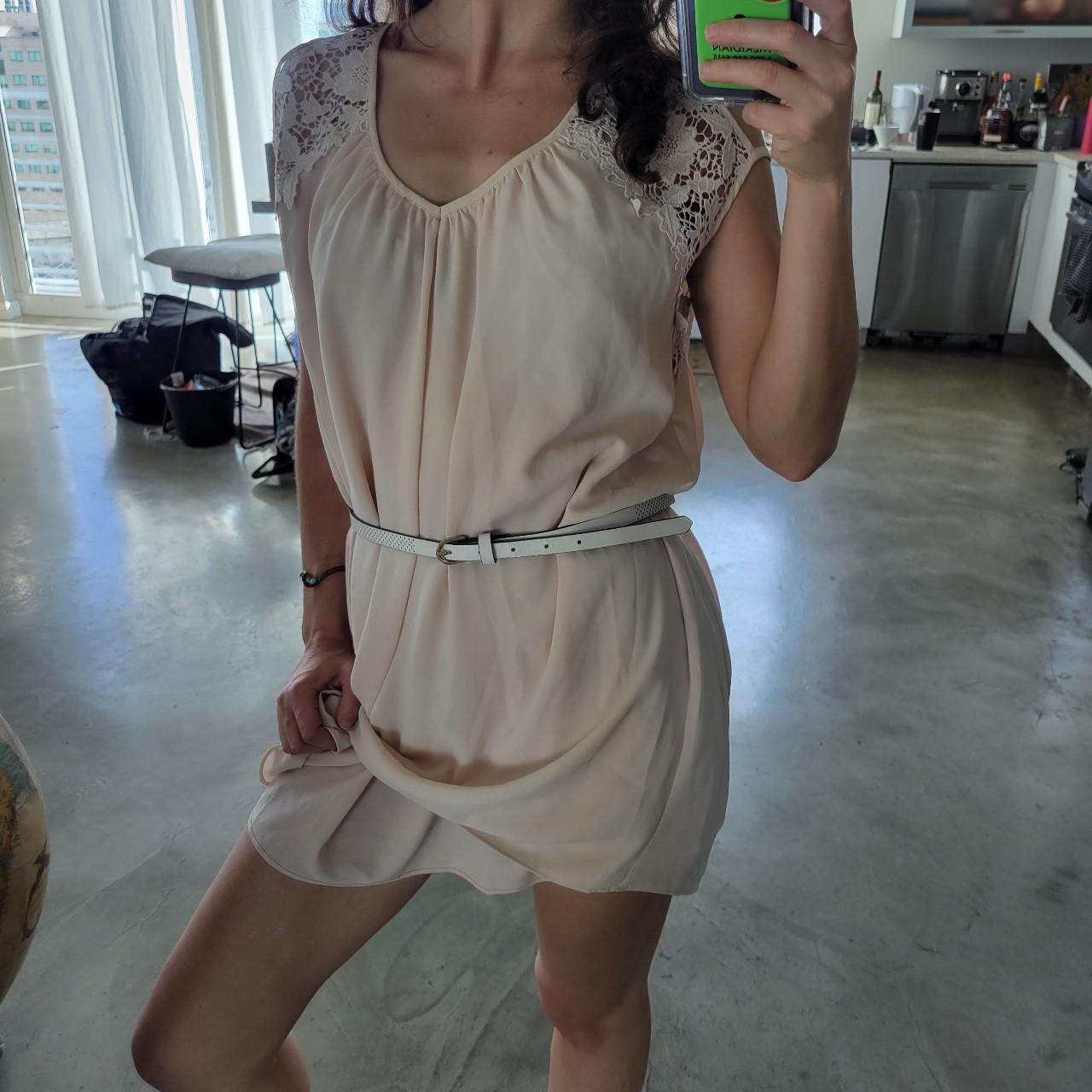 🌼 Most adorable beige dress with lace shoulder... - Depop