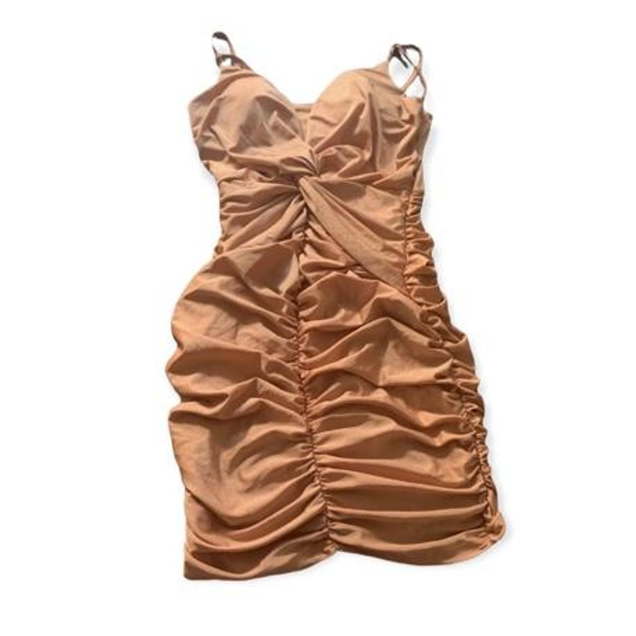 Rose gold metallic ruched front knot dress with Depop