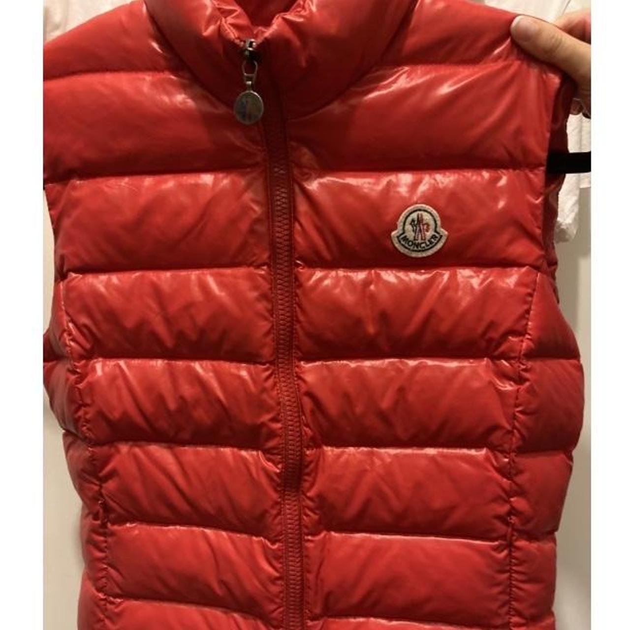 Red moncler vest authentic!! Dm for more pics more... - Depop