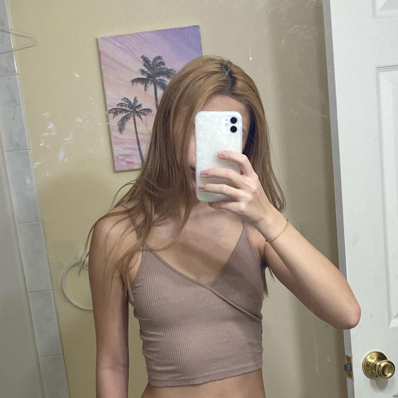 mauve/dusty rose v neck tank crop top from urban... - Depop