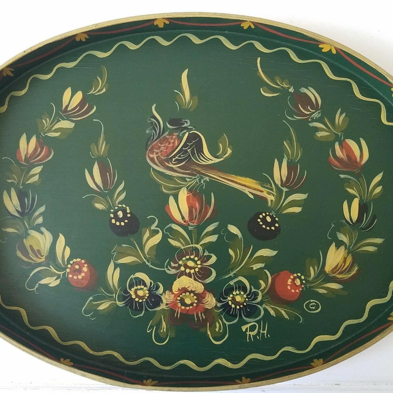 Beautiful Dutch Folk Art Frisian Hindeloopen tray;... - Depop