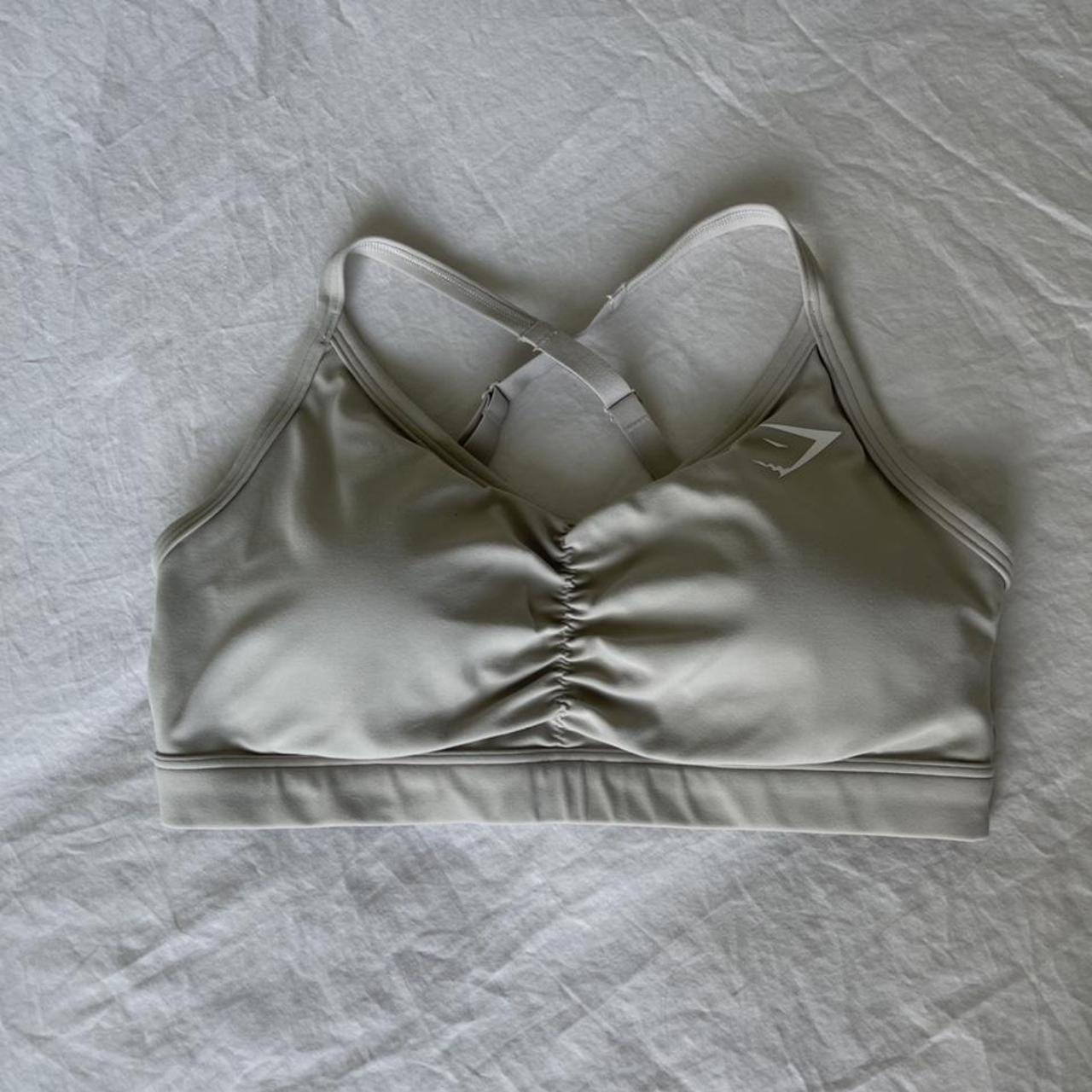 gymshark gray ruched sports bra size small perfect - Depop