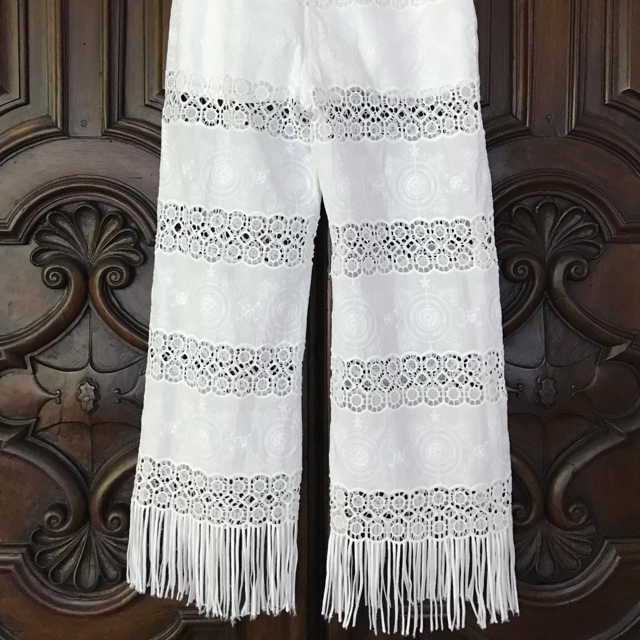 Pantaloni Palazzo Pantaloni Bianchi Con Frange Pantaloni Vintage