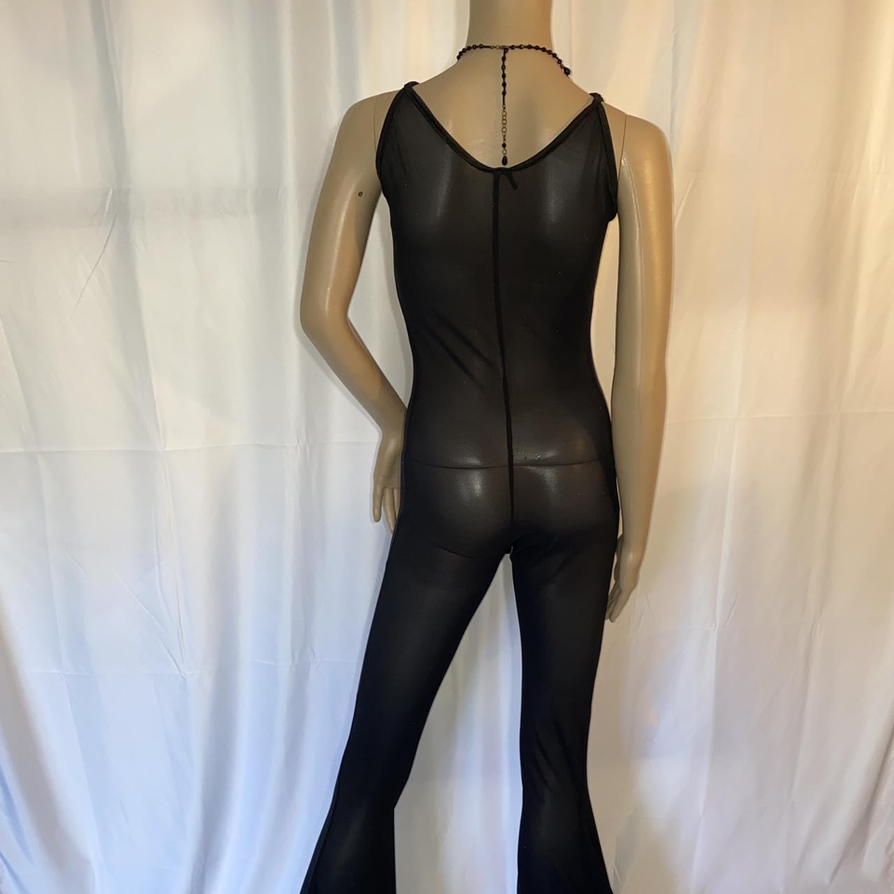 See Through Sheer Mesh Stretch Bellbottom Bodysuit Depop