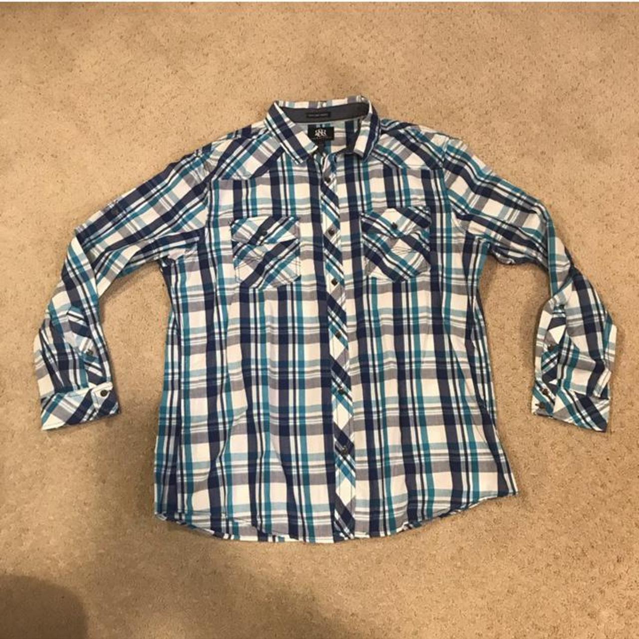 Rock and Republic Men's Blue and White Shirt