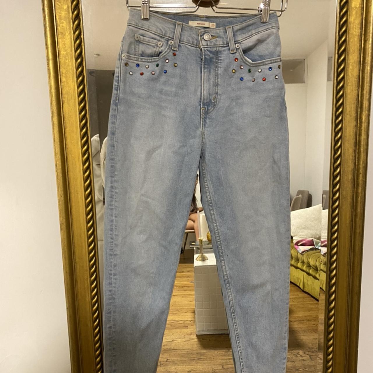 Bedazzled Levis Mom Jeans -straight leg denim... - Depop