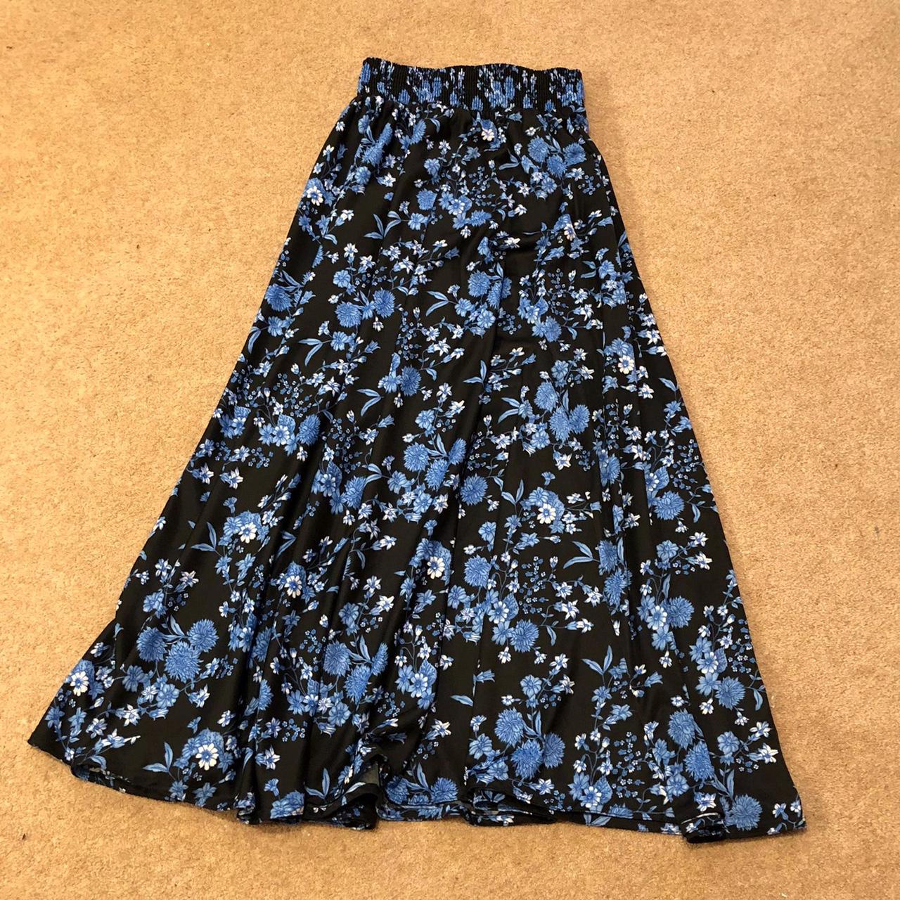 floral midi skirt + free shipping - the cutest blue... - Depop