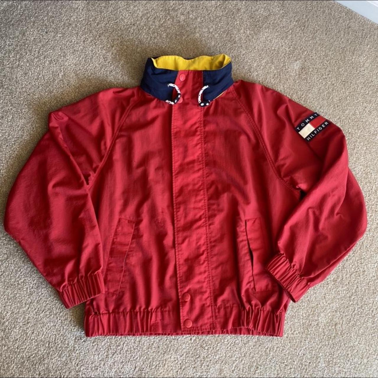 Tommy Hilfiger Men's Red and Navy Jacket | Depop