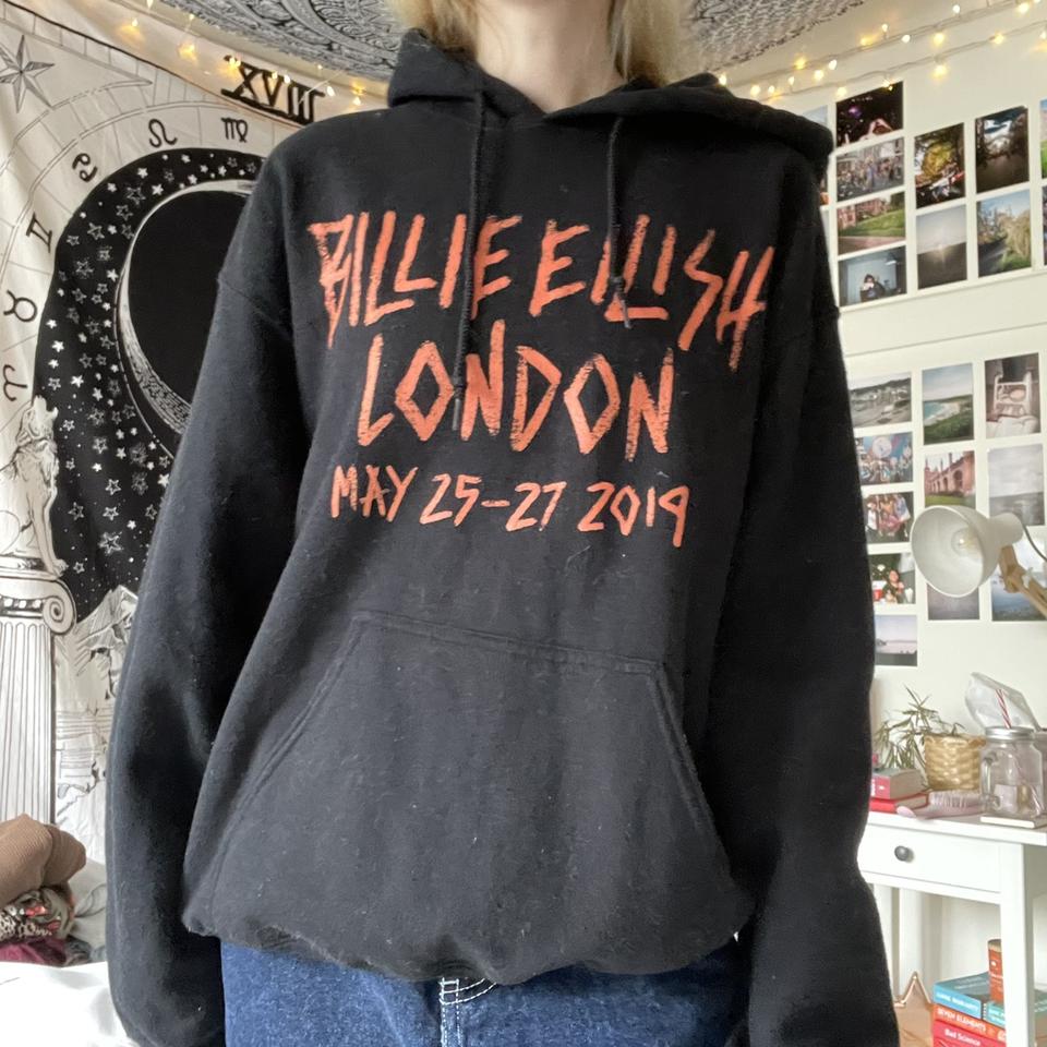 free shipping! billie eilish merch, black hoodie... - Depop