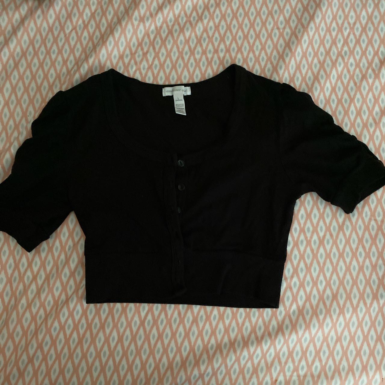 black cropped sweater top tagged size L but fits a... - Depop