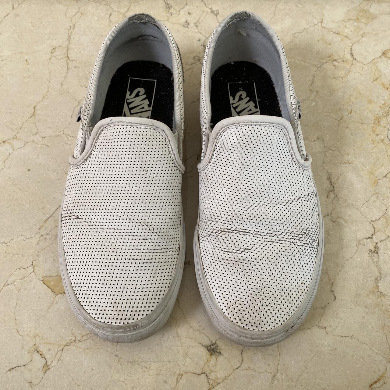White leather perforated slip on vans They look. Depop