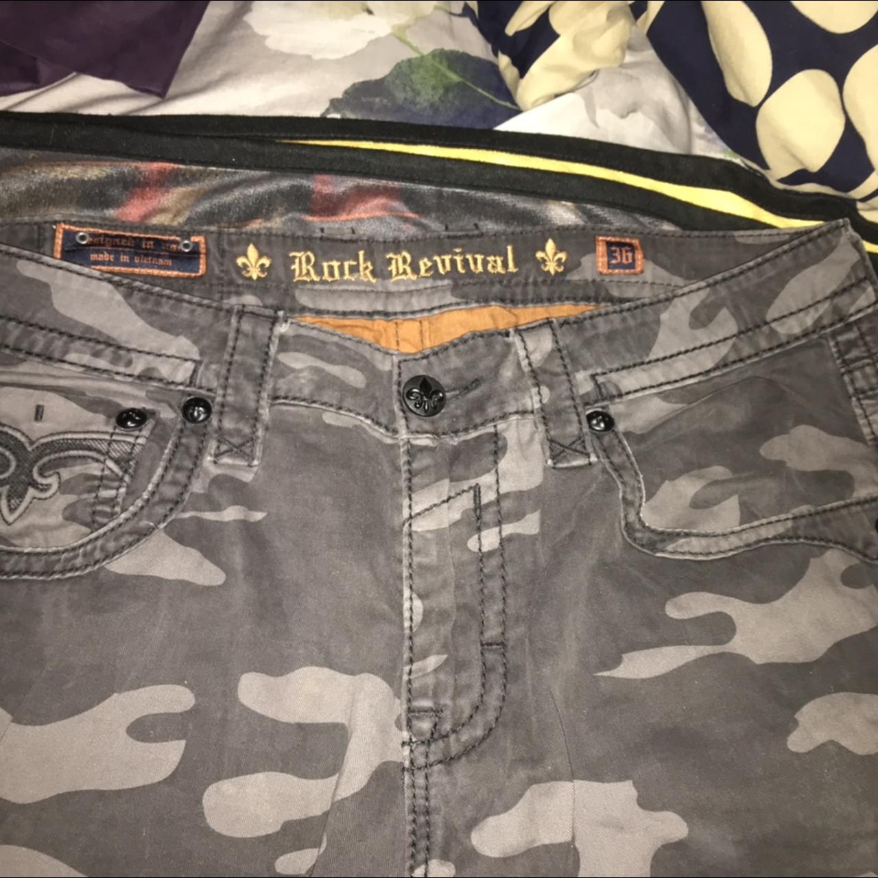 Black camo Rock revival jeans just about good as new... - Depop
