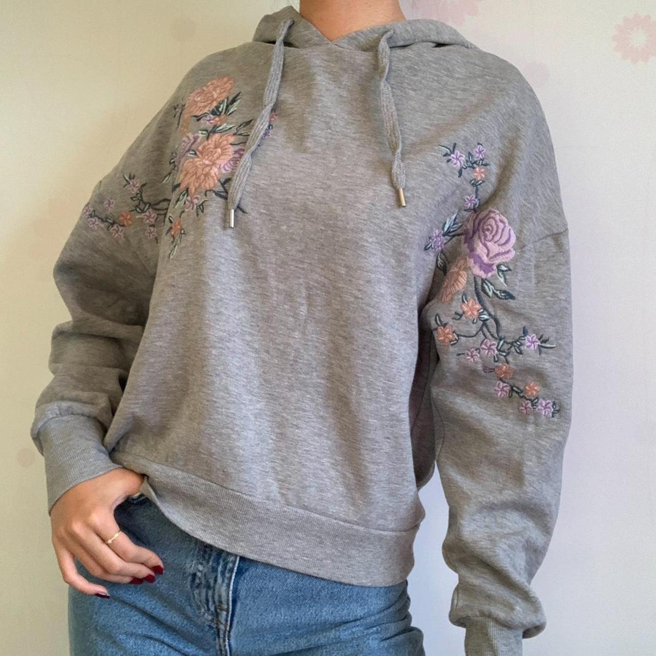 Gray floral hoodie 🌸 This is such a cute and comfy... - Depop