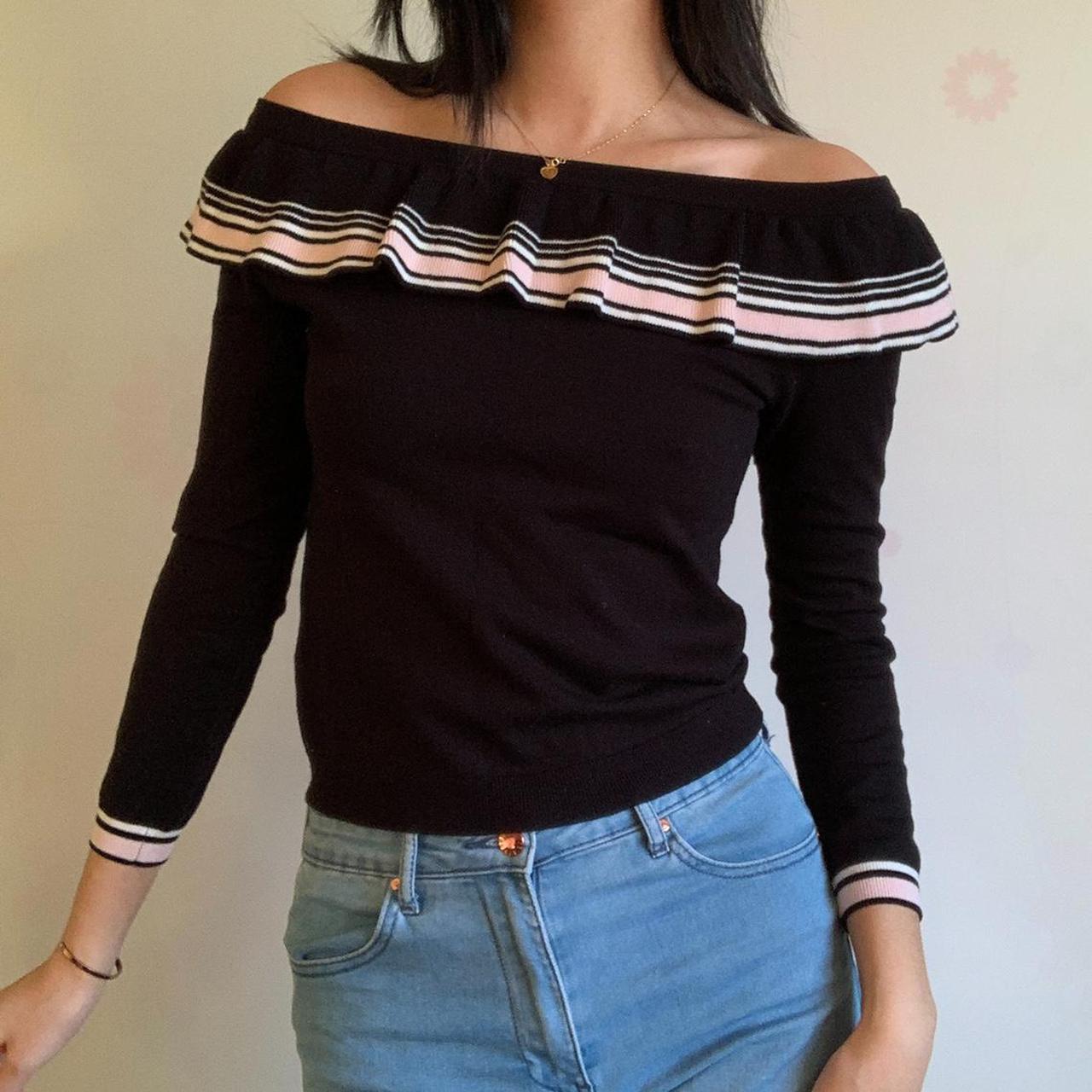 Black Sweater with pink frills This cute schoolgirl... - Depop