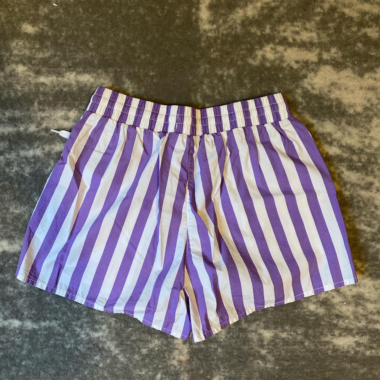 purple striped shorts