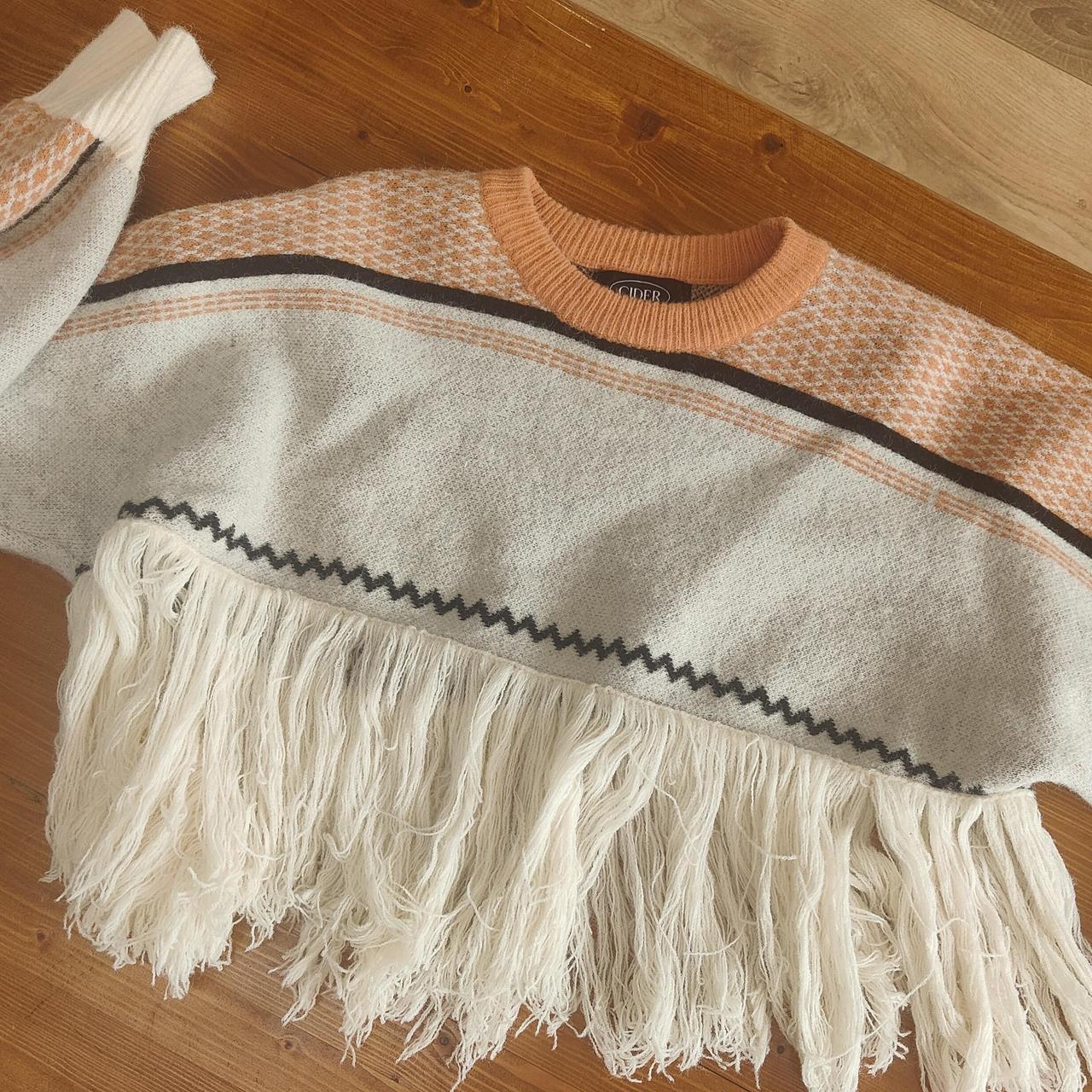 Cider Women's Grey and Orange Jumper Depop