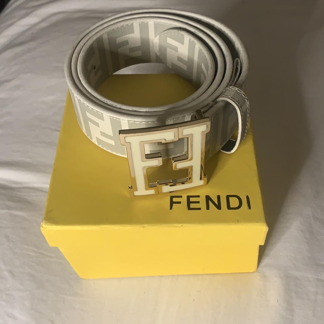 Fendi zucca college white leather belt with all... - Depop