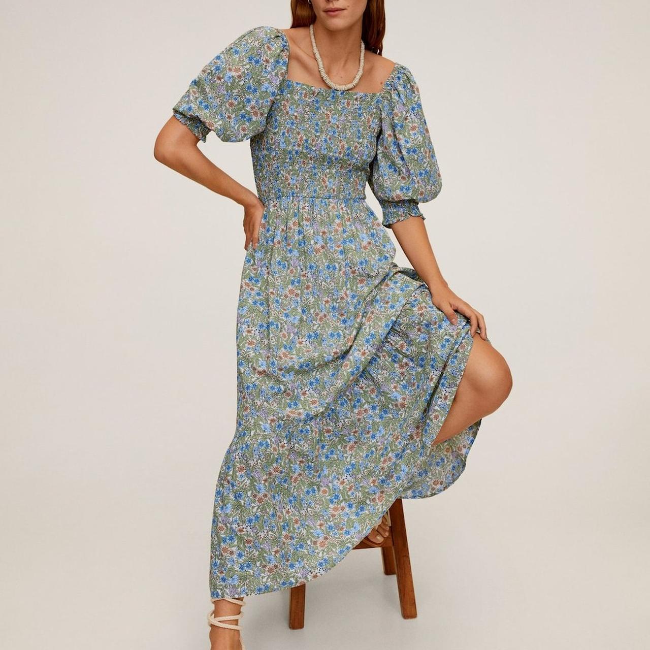 Mango blue floral on sale dress