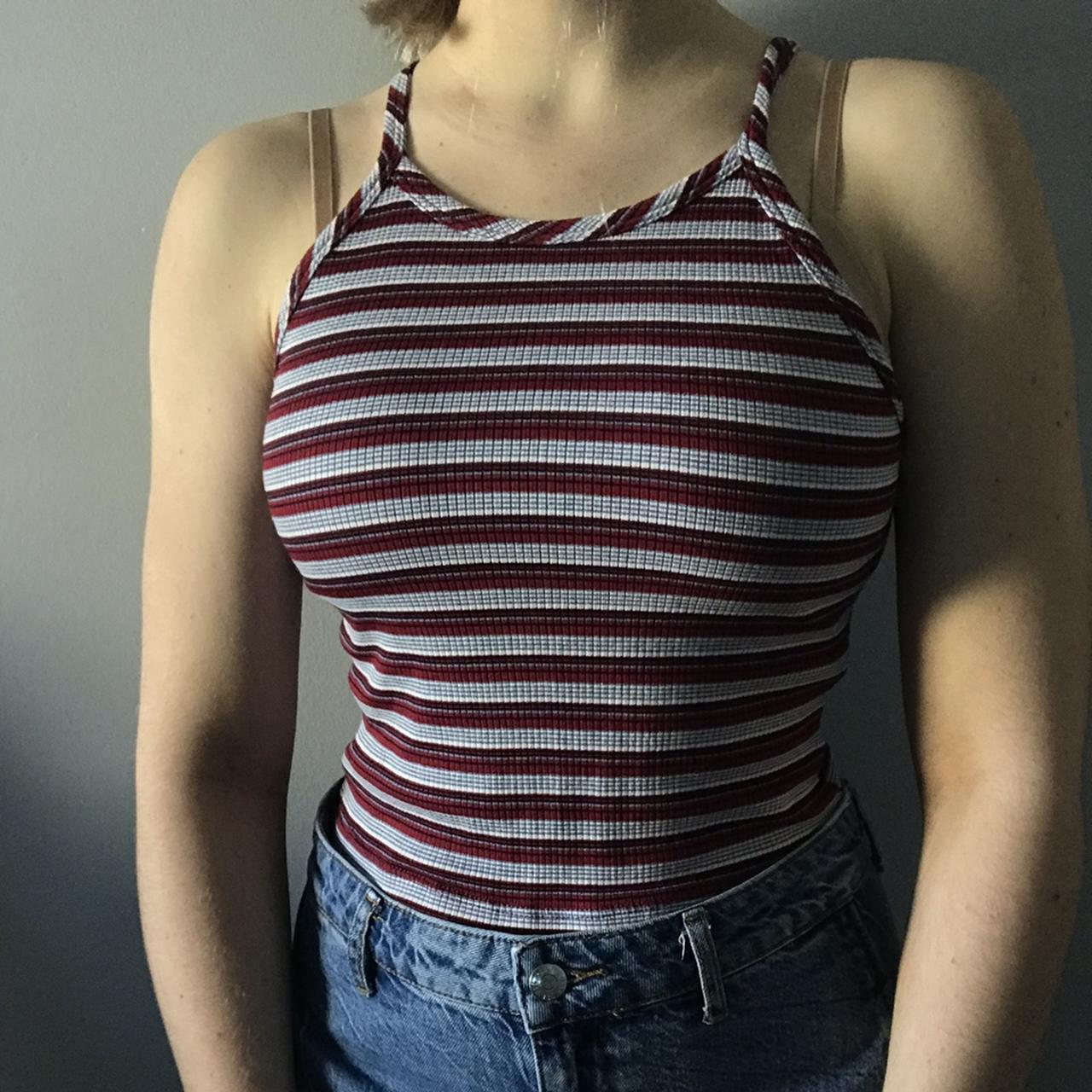 urban renewal red and blue striped halter tank top.... - Depop