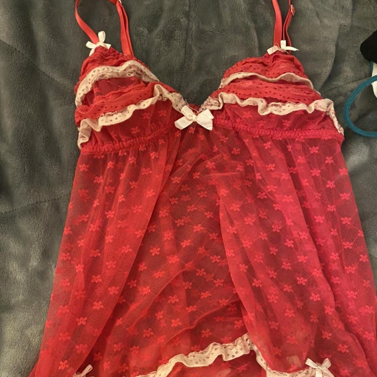 red and light pink/white lace babydoll top!! in... - Depop