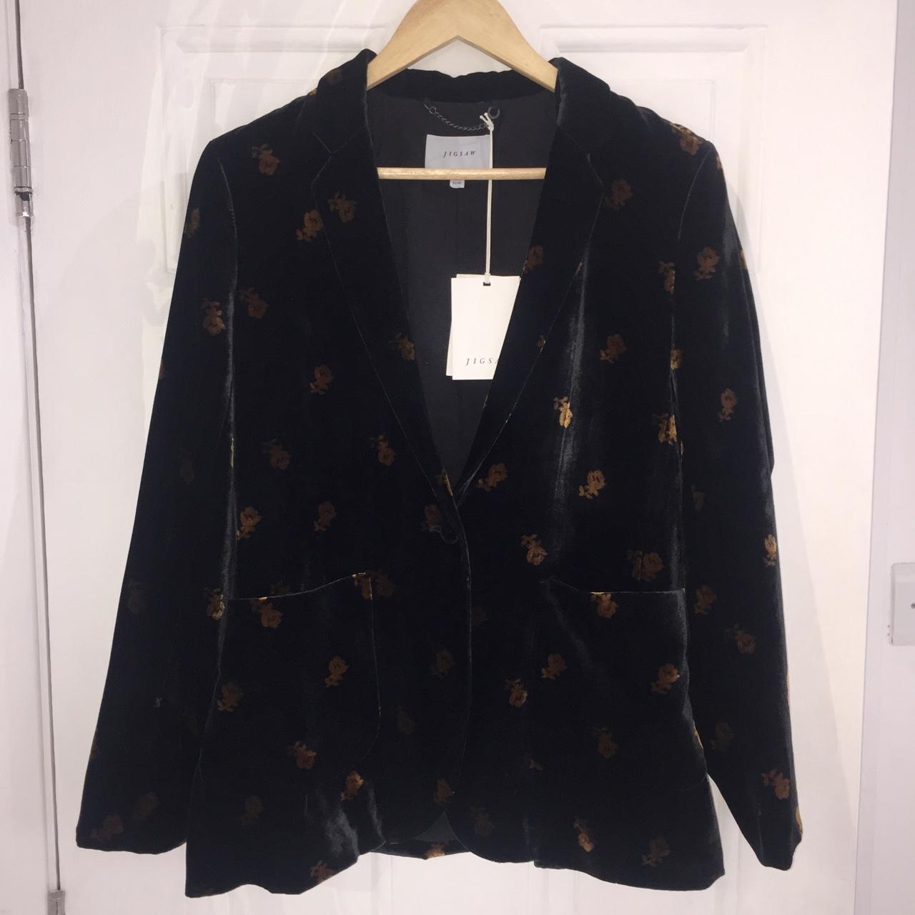 Jigsaw Rosebud Velvet blazer size 12. Black velvet... - Depop