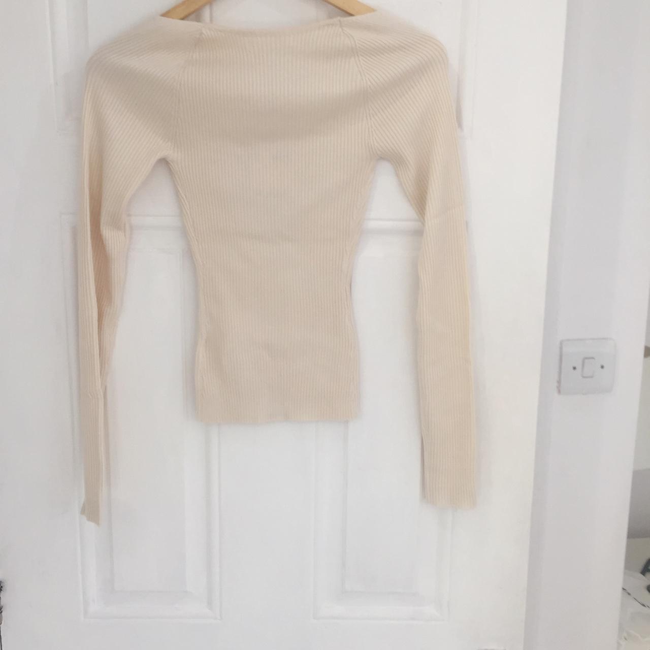 BNWT cream skinny ribbed sweetheart long sleeve top... Depop