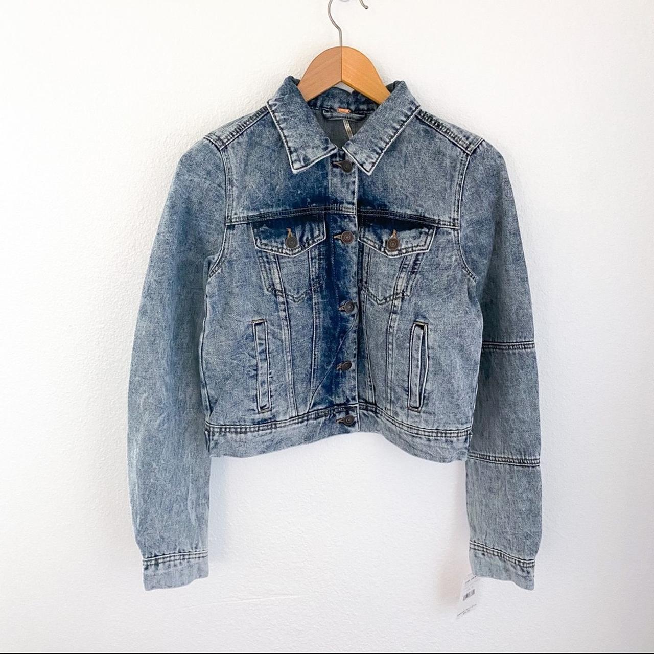 Free People Women's Blue and Navy Jacket | Depop