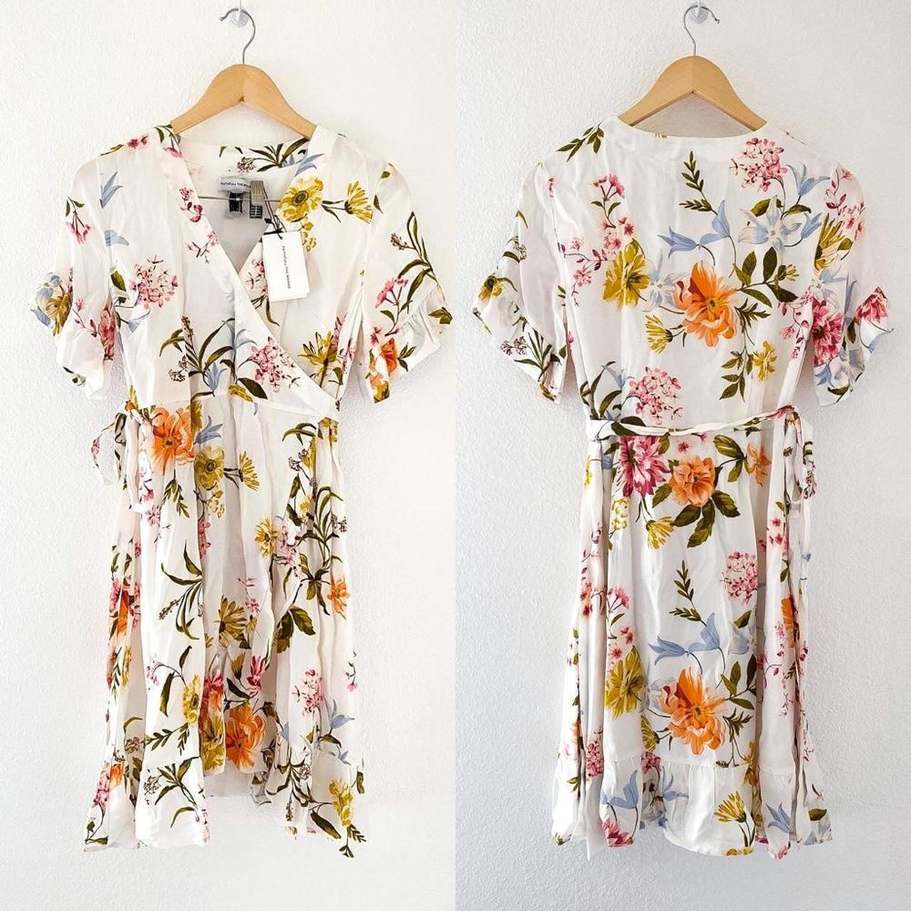 LOFT Floral Wrap Dress Color: White Multi Size:... - Depop
