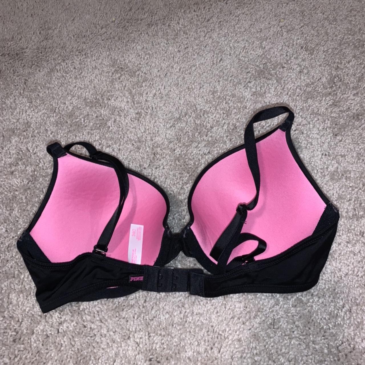 Pink Victoria's Secret 34DD push-up black bra. - Depop