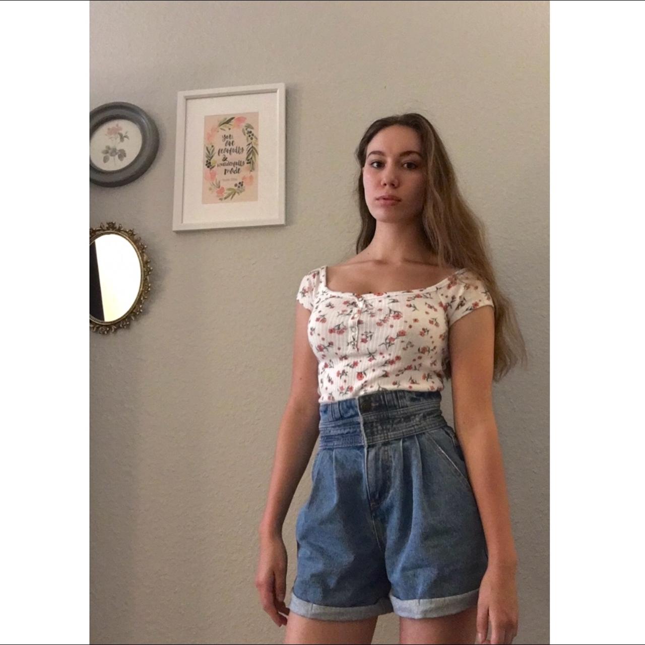 White and red floral top from Brandy Melville - Depop