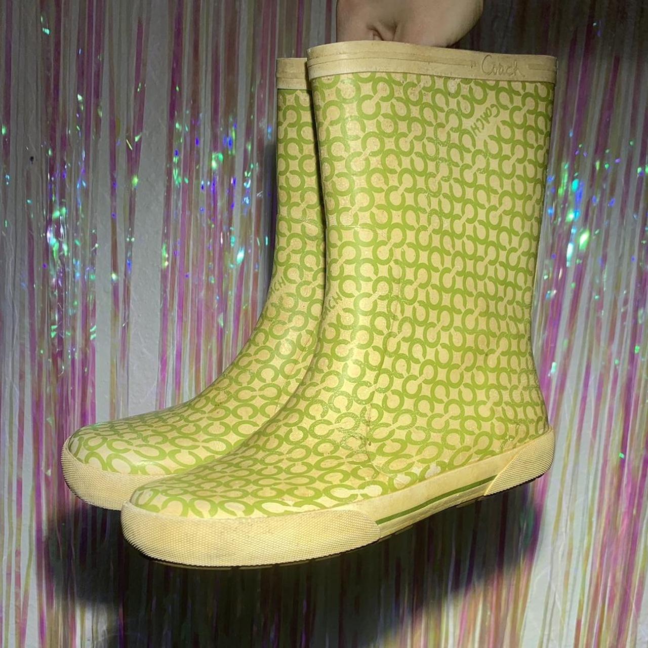 coach green rain boots