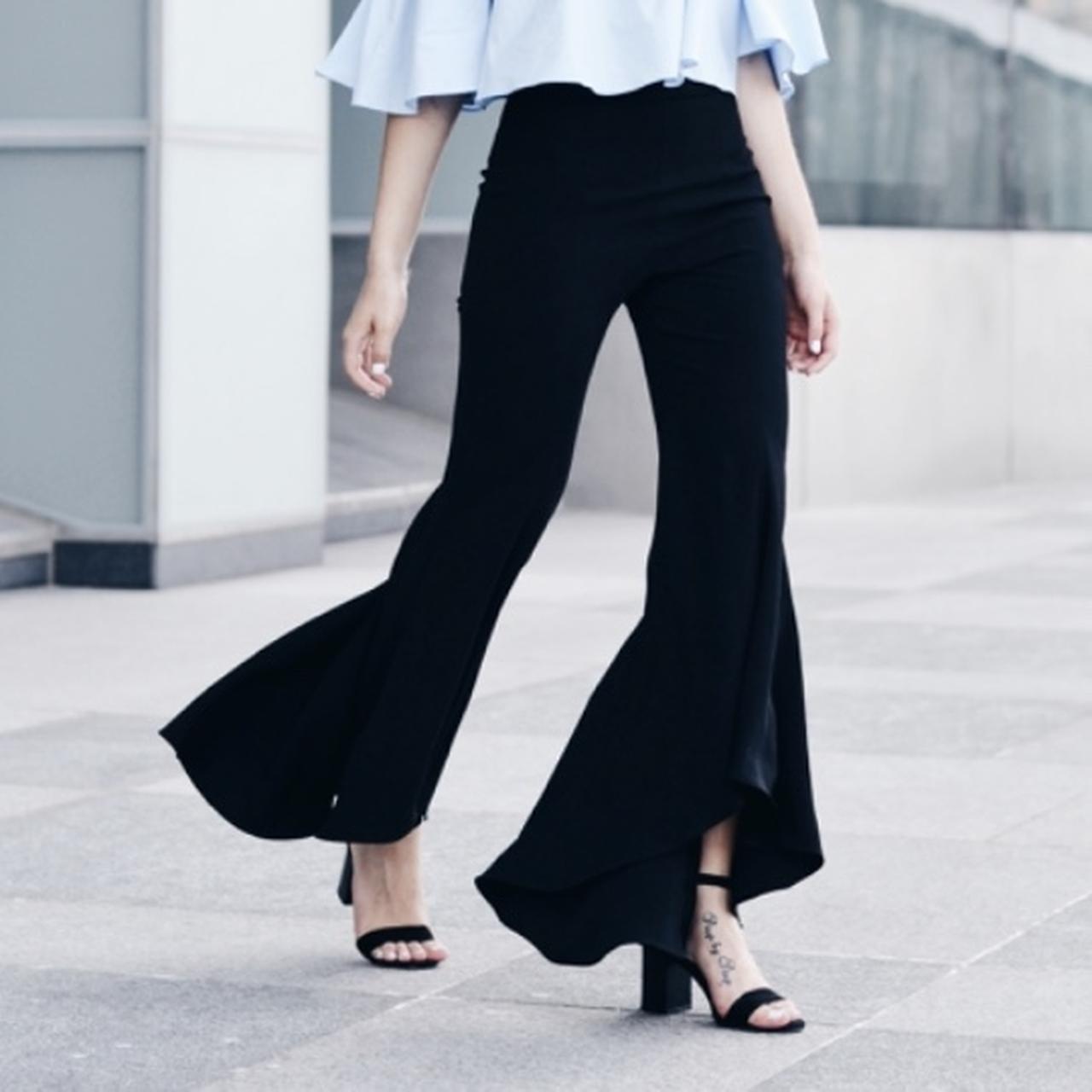 High waisted, cropped flared black ZARA Depop