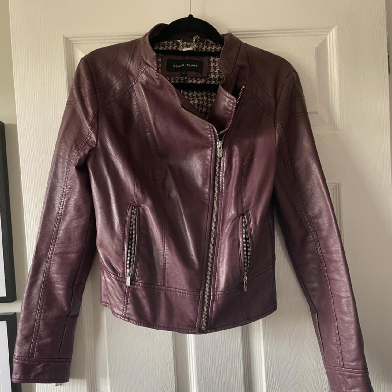 Aubergine leather biker jacket. Perfect condition.... - Depop