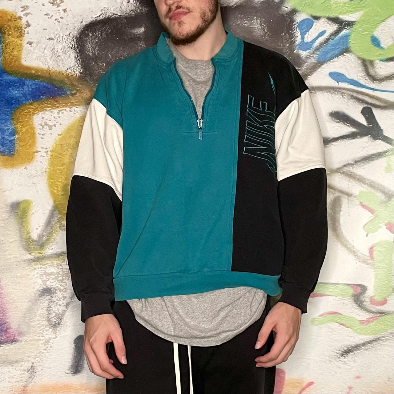 Vintage Nike Teal Quarter Zip 90s Sweatshirt GRAY... Depop