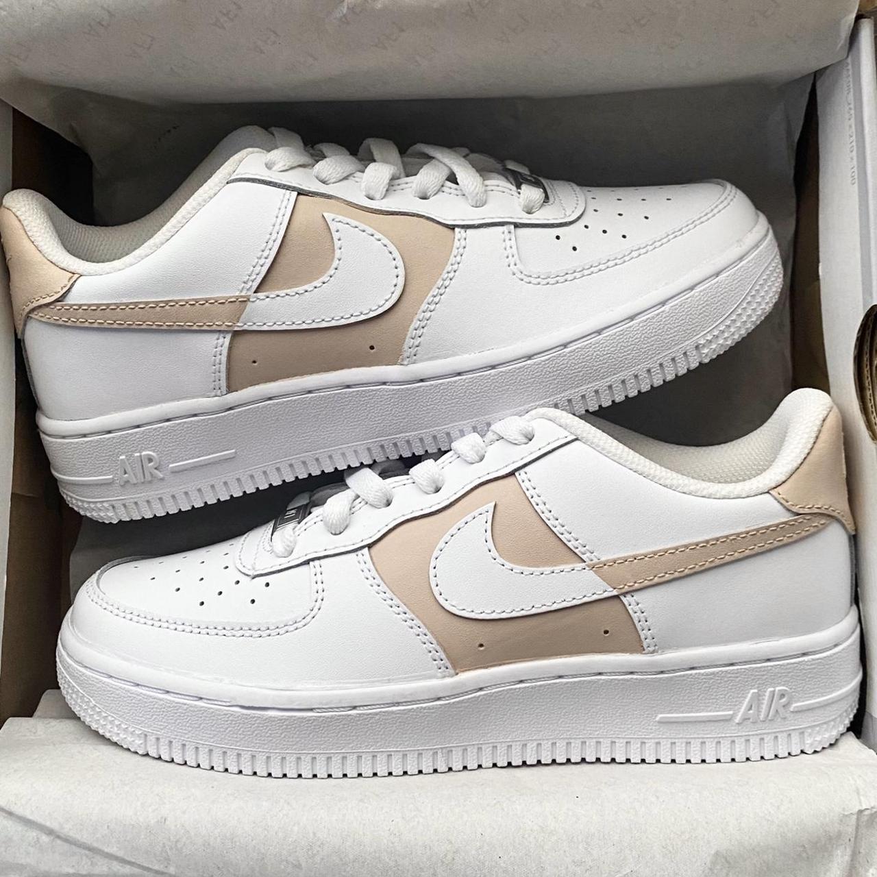 Custom Air Force 1s 🍊 Beige Custom Nike Air Force... - Depop