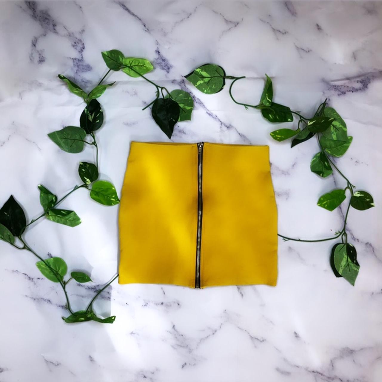 Mustard Yellow zipper mini skirt, silver zipper,... Depop