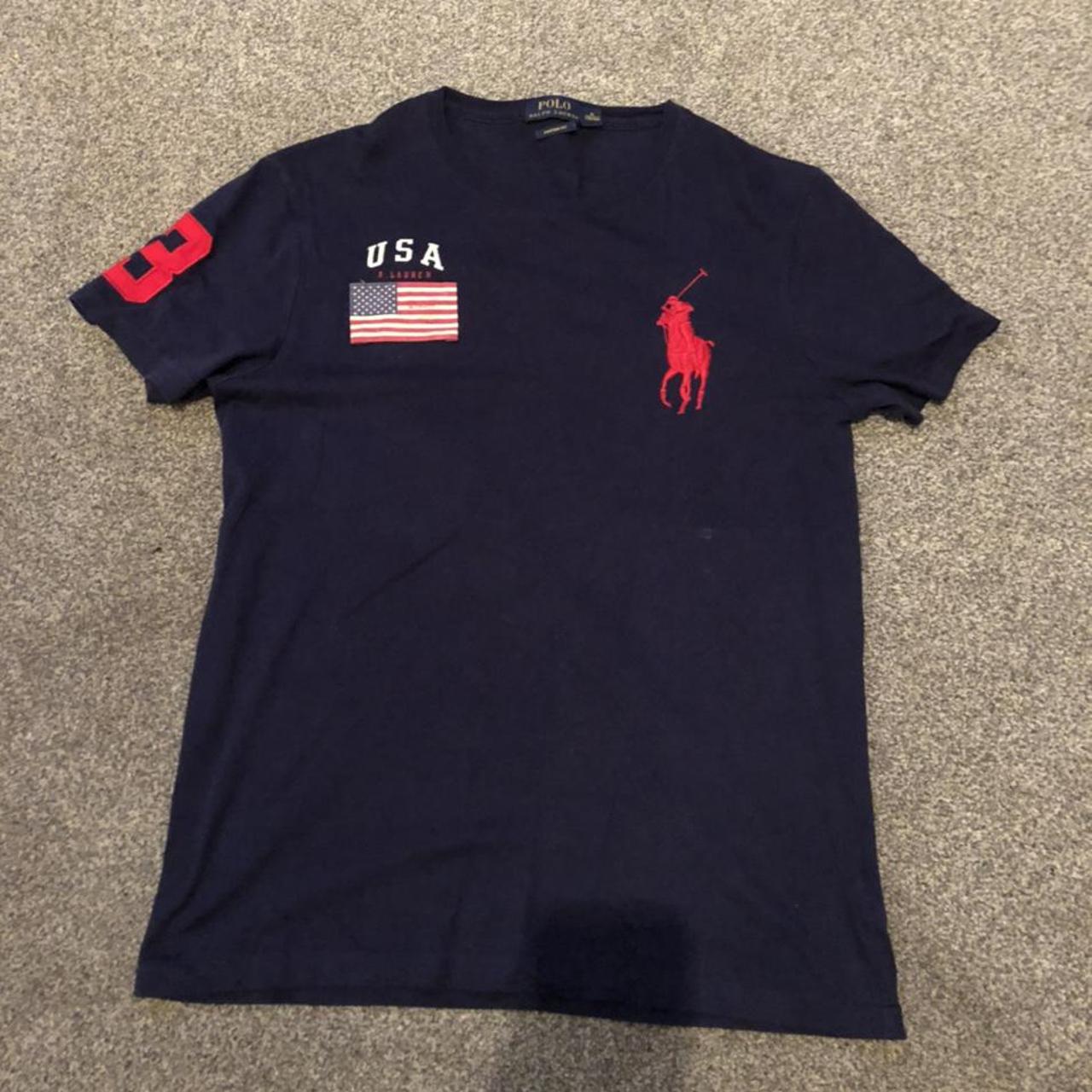 Ralph Lauren Men's Navy and Red T-shirt | Depop