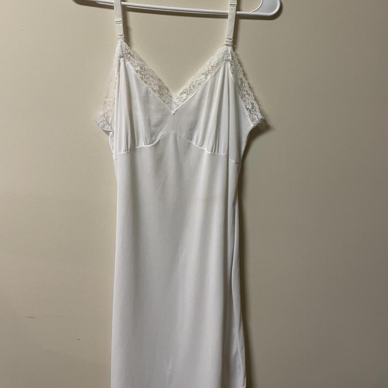 White Silk Dress with Lace Trim Slight stain pictured - Depop