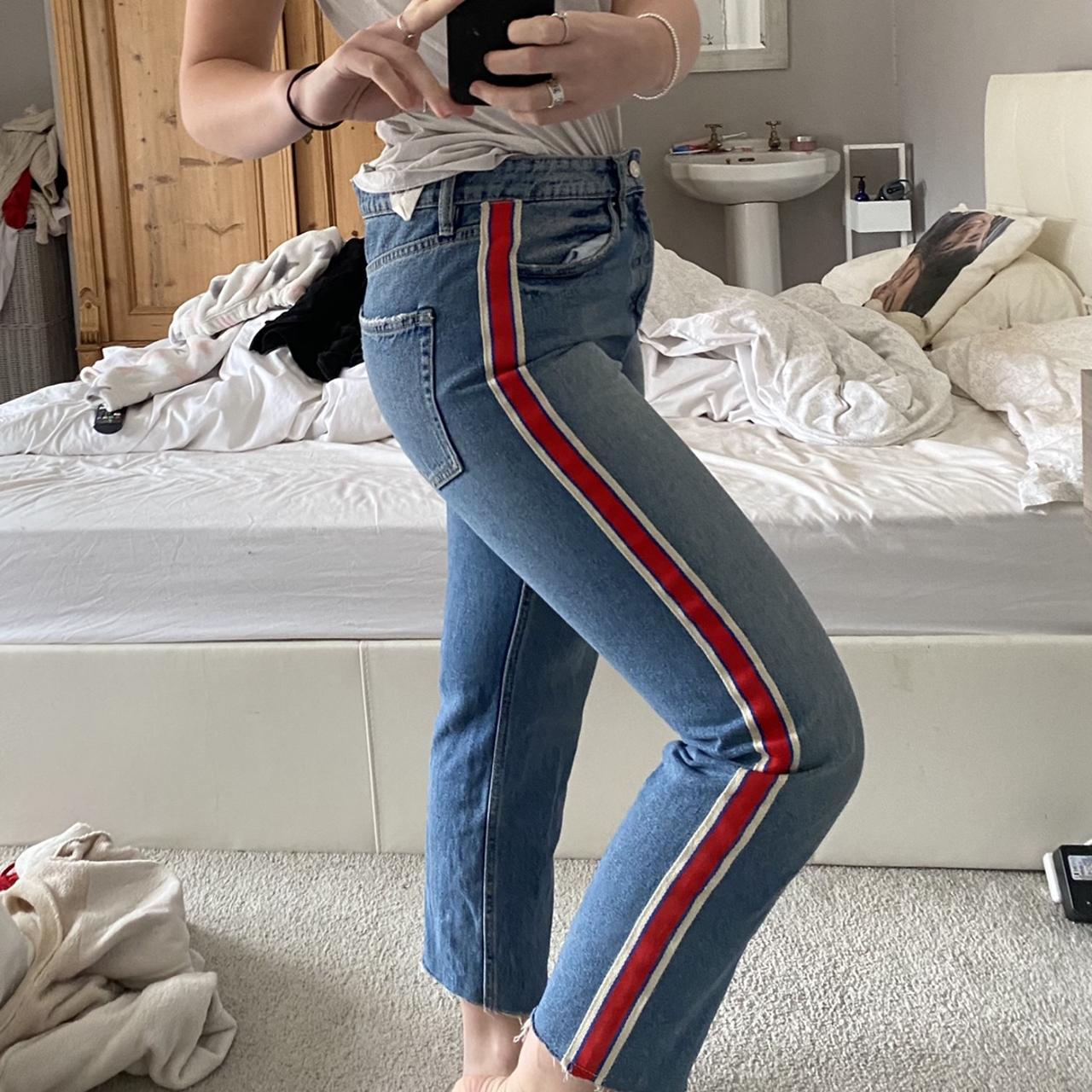 zara red striped jeans