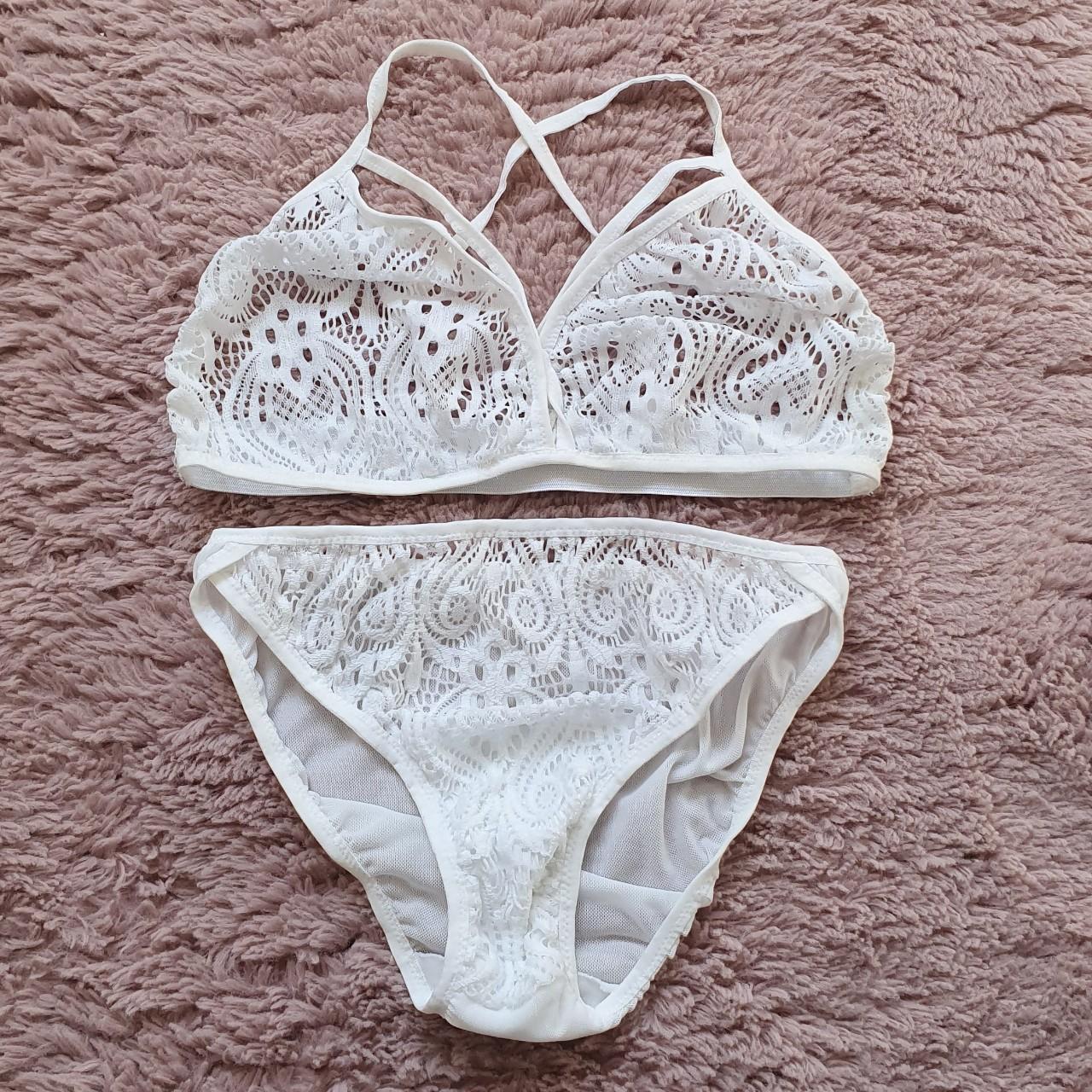 White Lace Lingerie Set - Size 30F 10 Handmade... - Depop