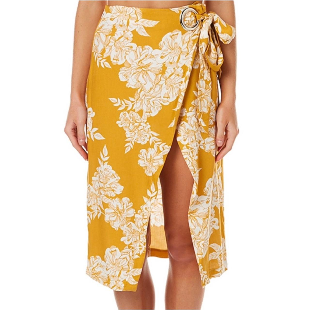 MINKPINK Yellow Floral Wrap Skirt Approx. 15.5