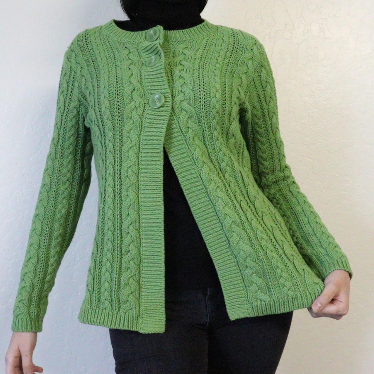 Y2k Chunky Green Cable knit Button Down... - Depop