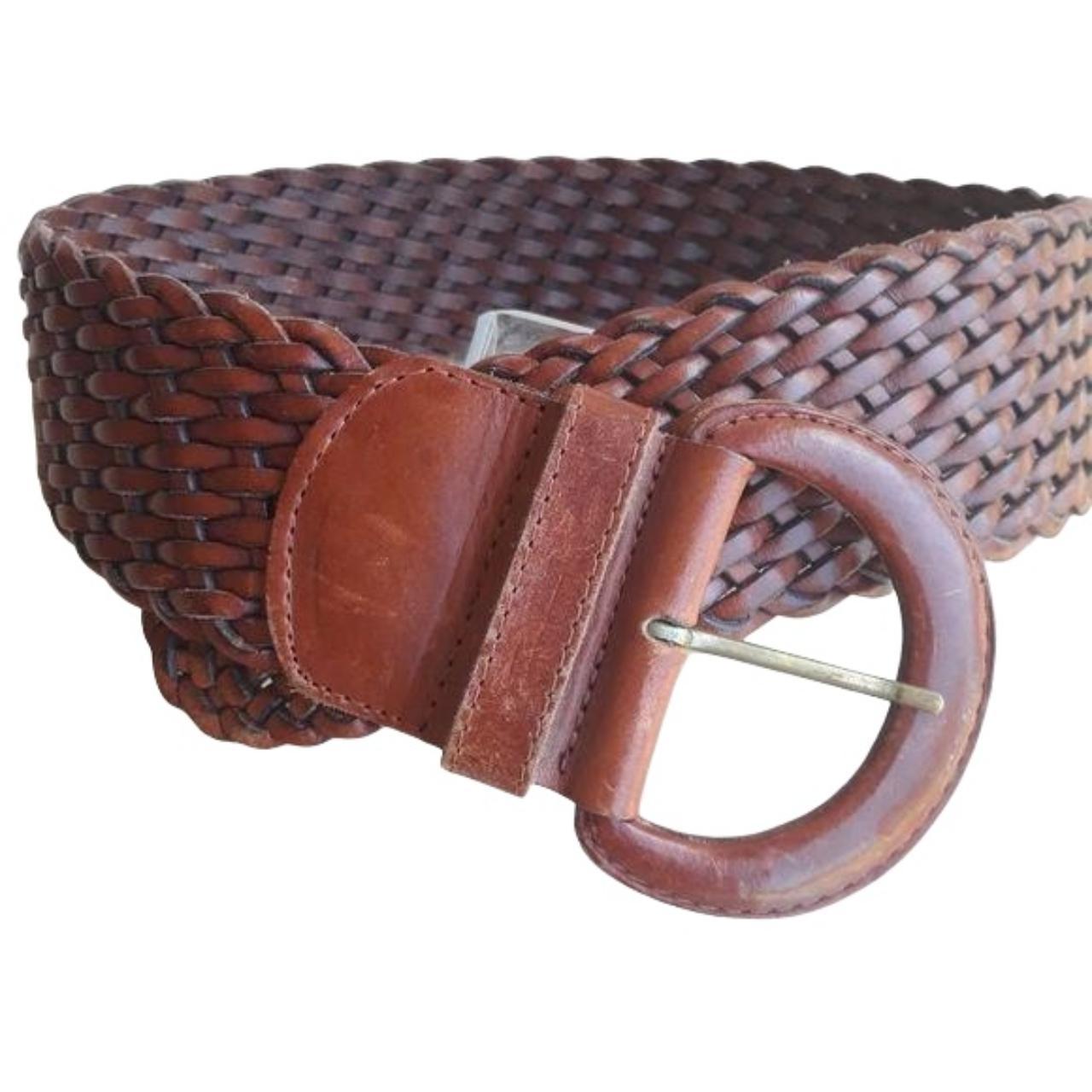 Boho brown braided genuine leather 2 1/2 wide belt - Depop