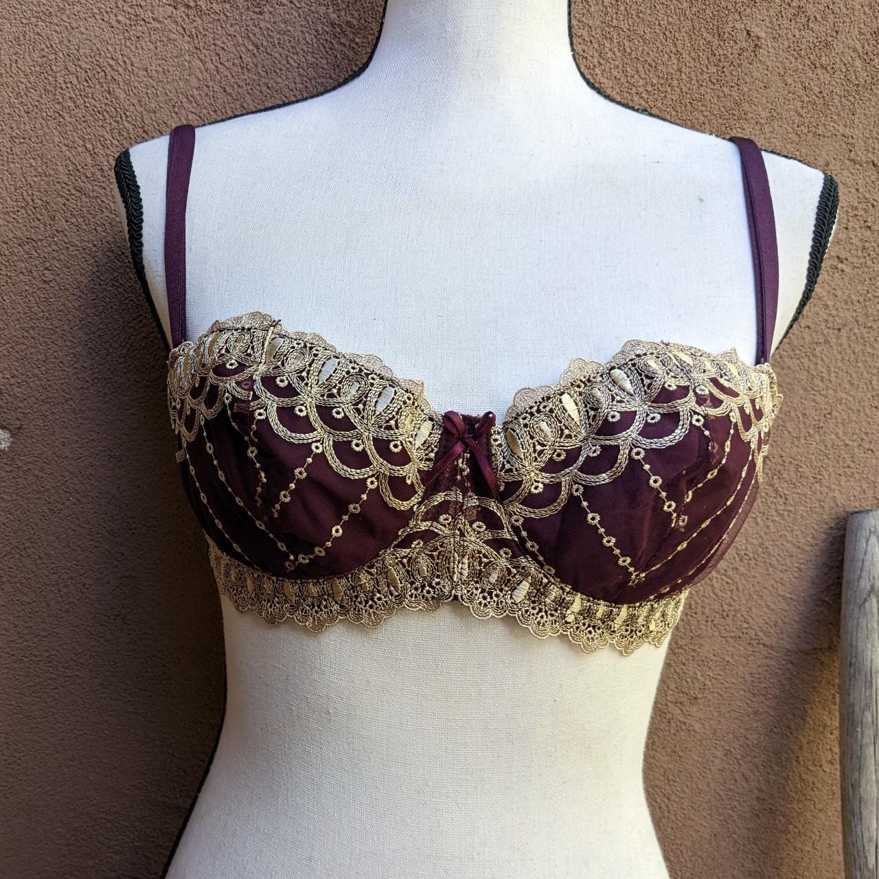 Frederick's of Hollywood Women's Burgundy and Gold Bra
