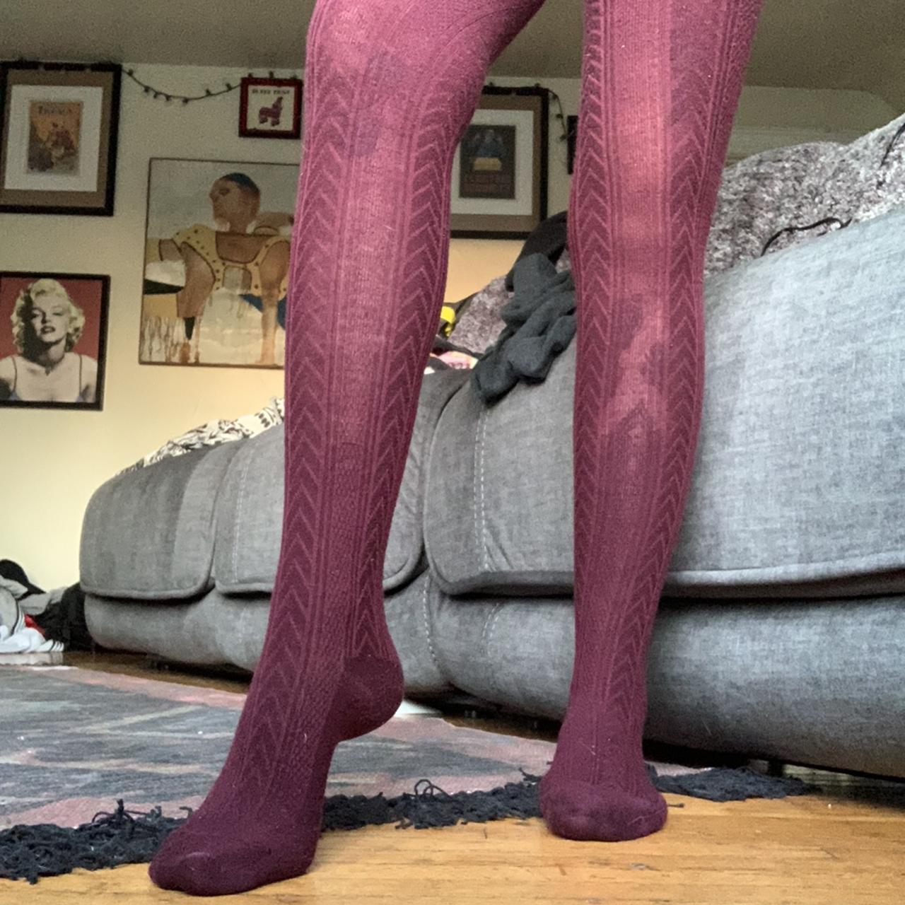 Old Navy Women's Burgundy and Grey Hosierytights Depop