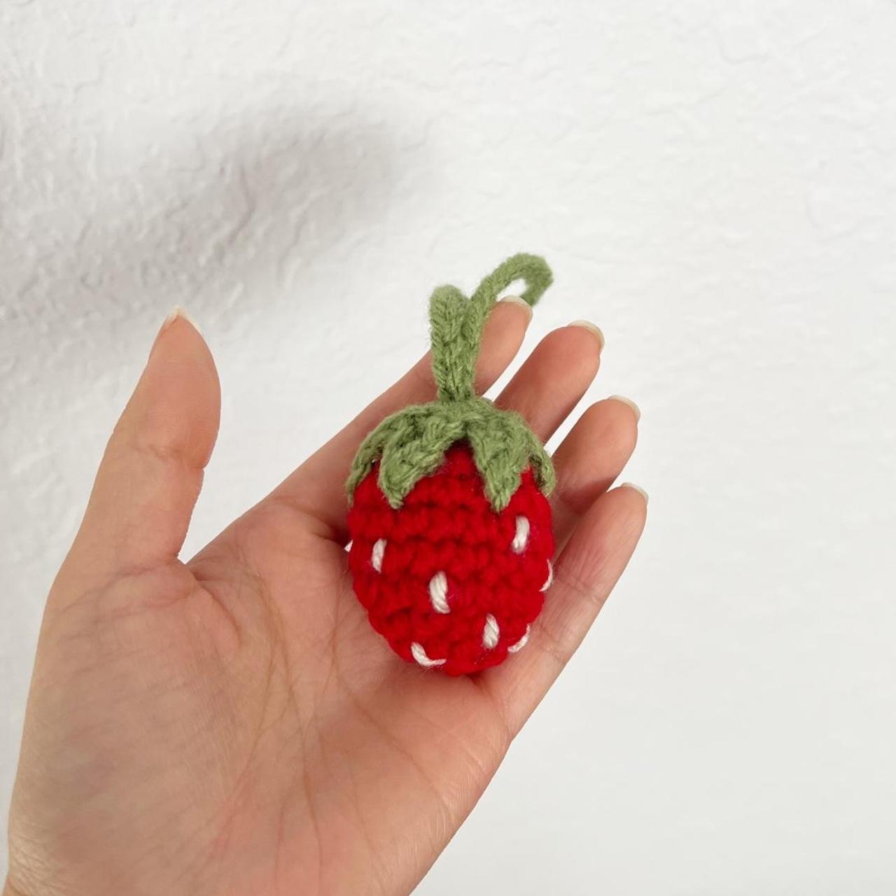 Handmade Red Crochet Knitted Strawberry Bag Charm   - Depop