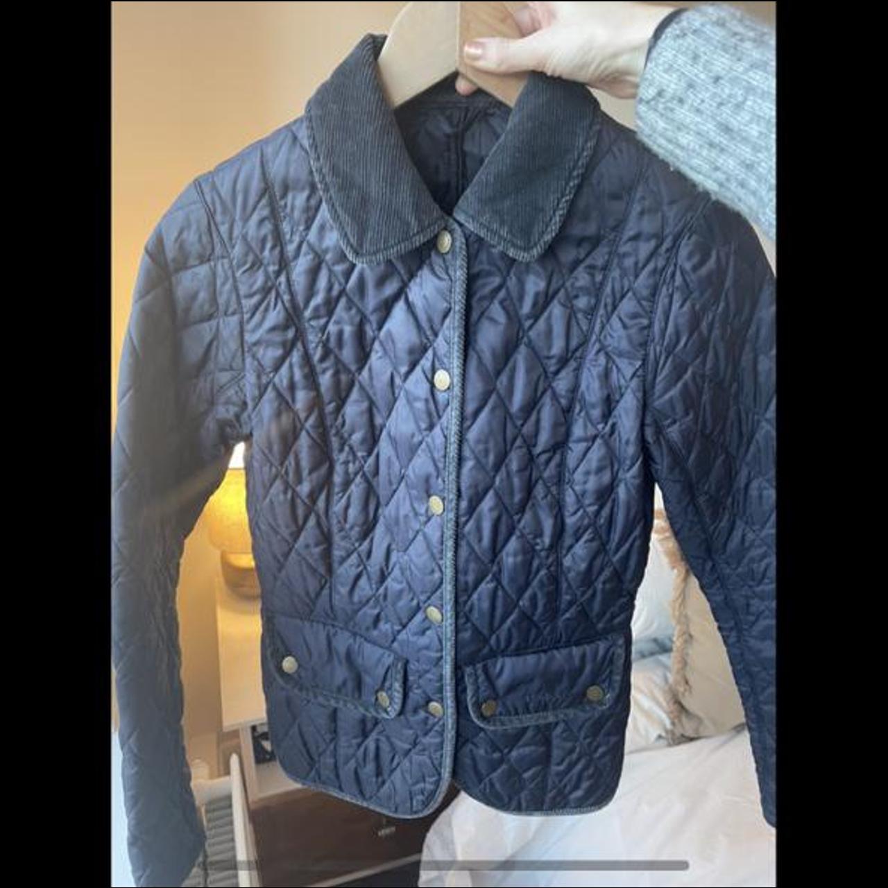 Vintage Barbour quilted jacket in navy. Womens size... - Depop