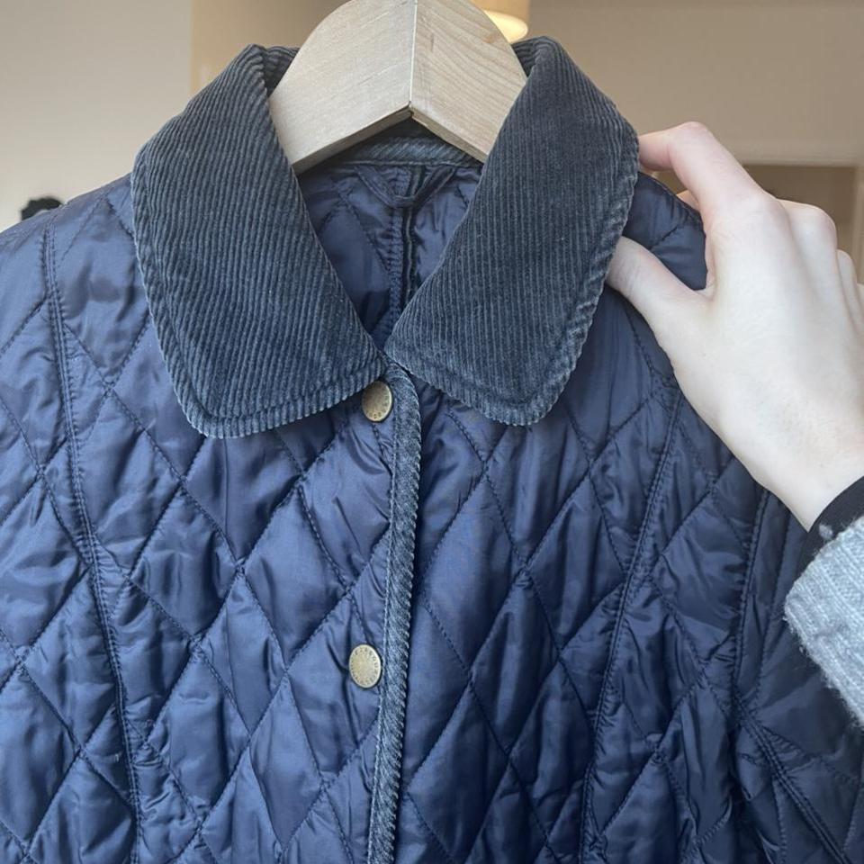 Vintage Barbour quilted jacket in navy. Womens size... - Depop