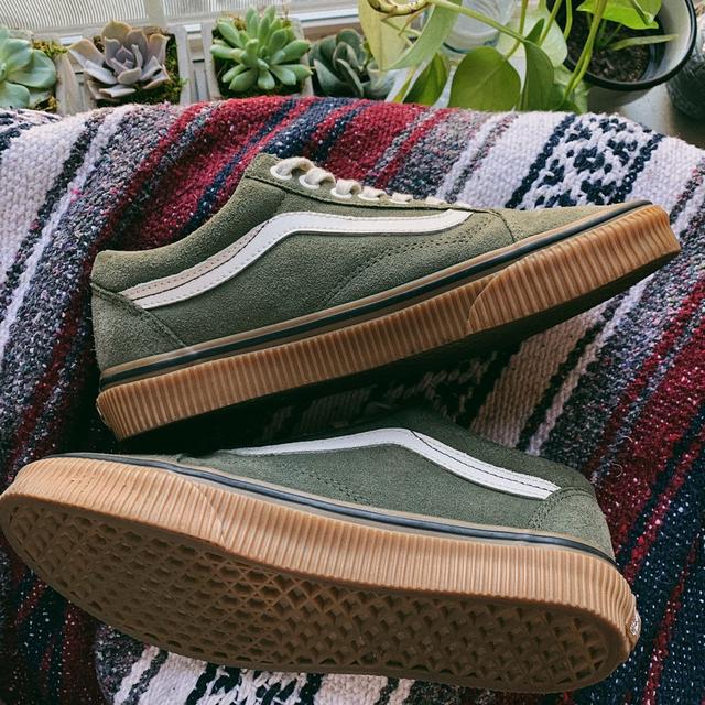 olive green vans gum sole